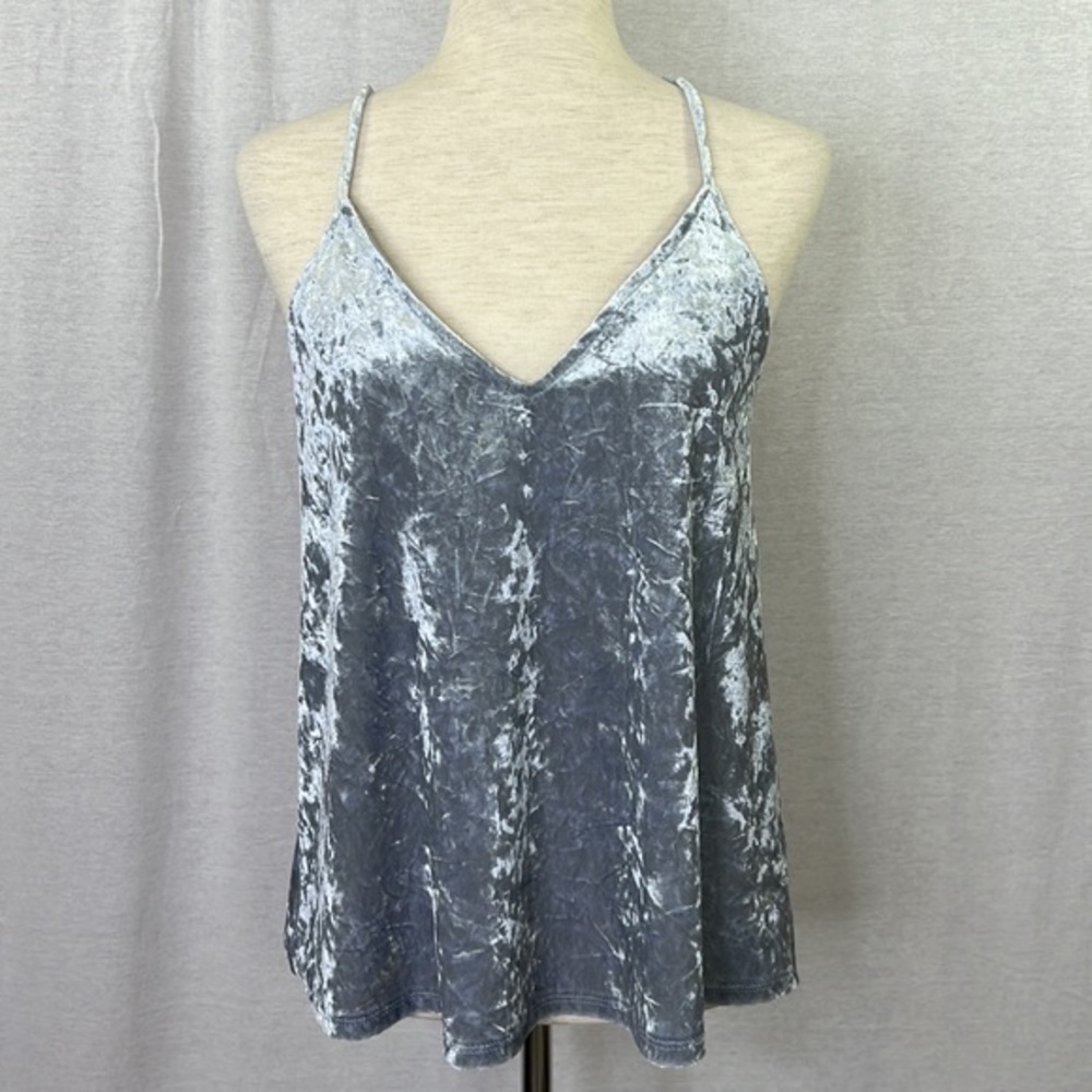 AUDREY 3+1 Woman’s Gray/Blue Velour Tank Shirt Sz S